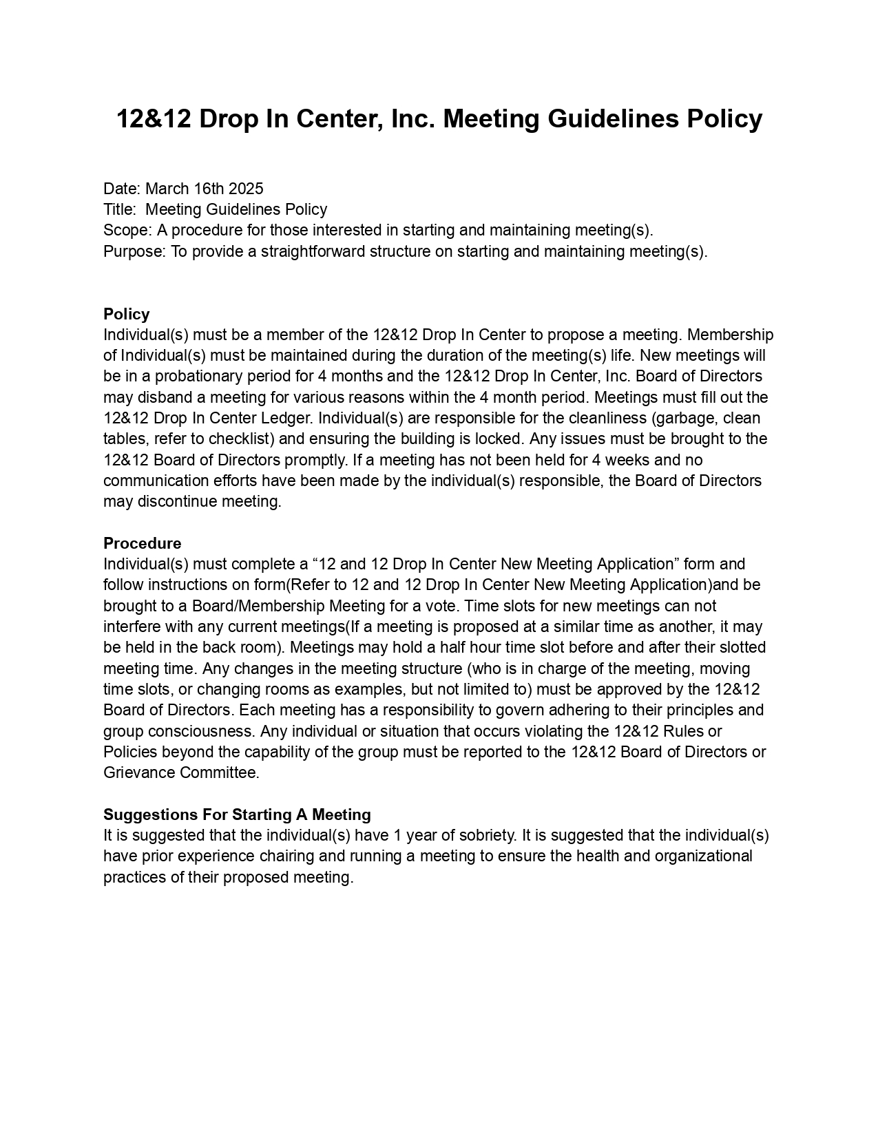 Meeting Guidelines for 12 and 12